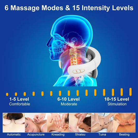 4 Heads/8 Heads Options Neck Massager With Heat Cordless Cervical Neck Massager EMS Neck Massager With 6 Modes 20 Intensity Levels Remote Control Voice Prompt