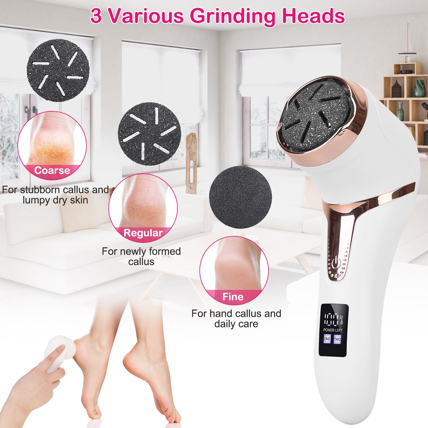 17Pcs Electric Foot Callus Remover With Vacuum Foot Grinder Rechargeable Foot File Dead Skin Pedicure Machine With 3 Grinding Heads 2 Speeds Foot Care Tool