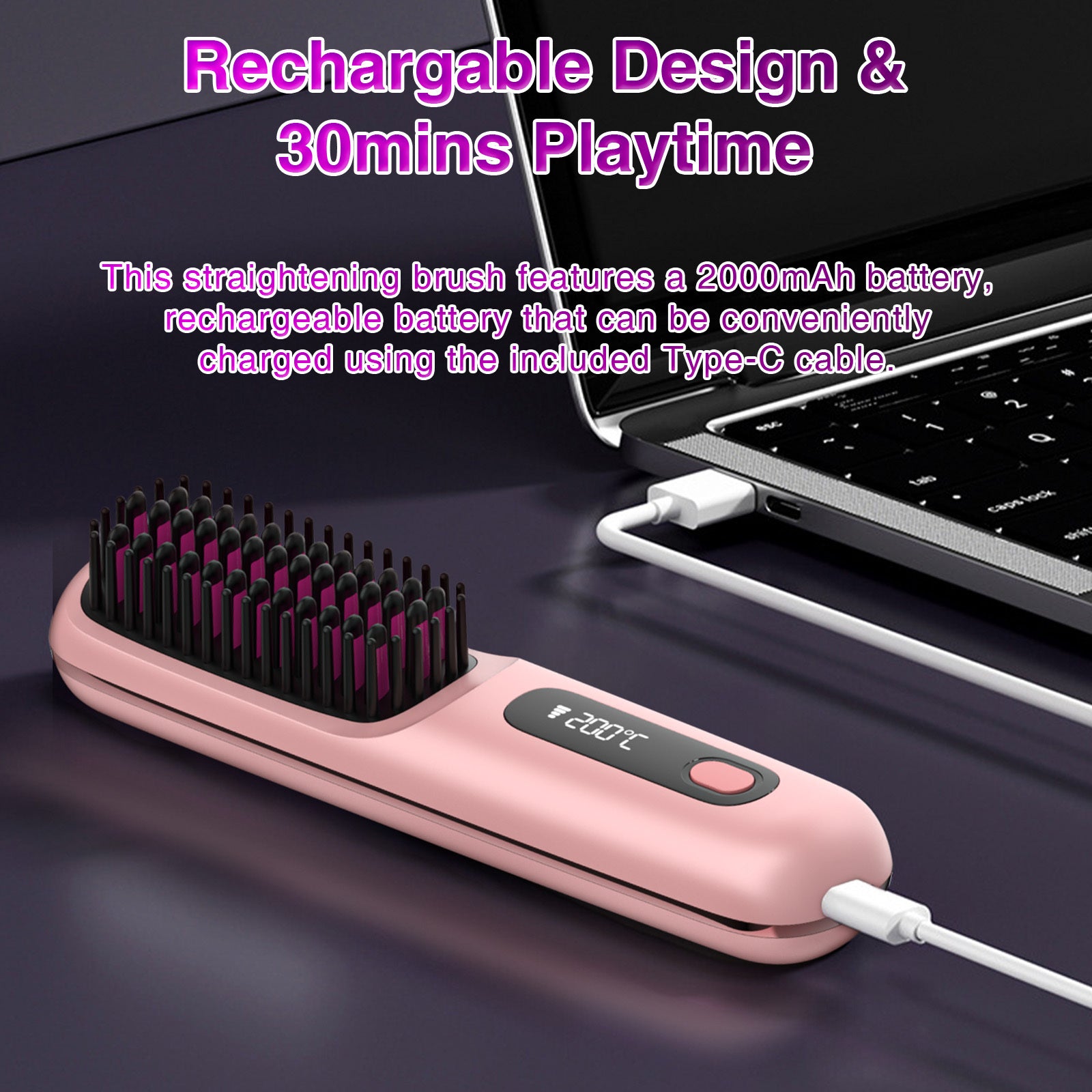 S7 Portable Cordless Hair Straightening Brush With LED Display - Lightweight Mini Negative Ion Hot Brush, USB Rechargeable Women's Travel Essentials Gift, Scald Protection