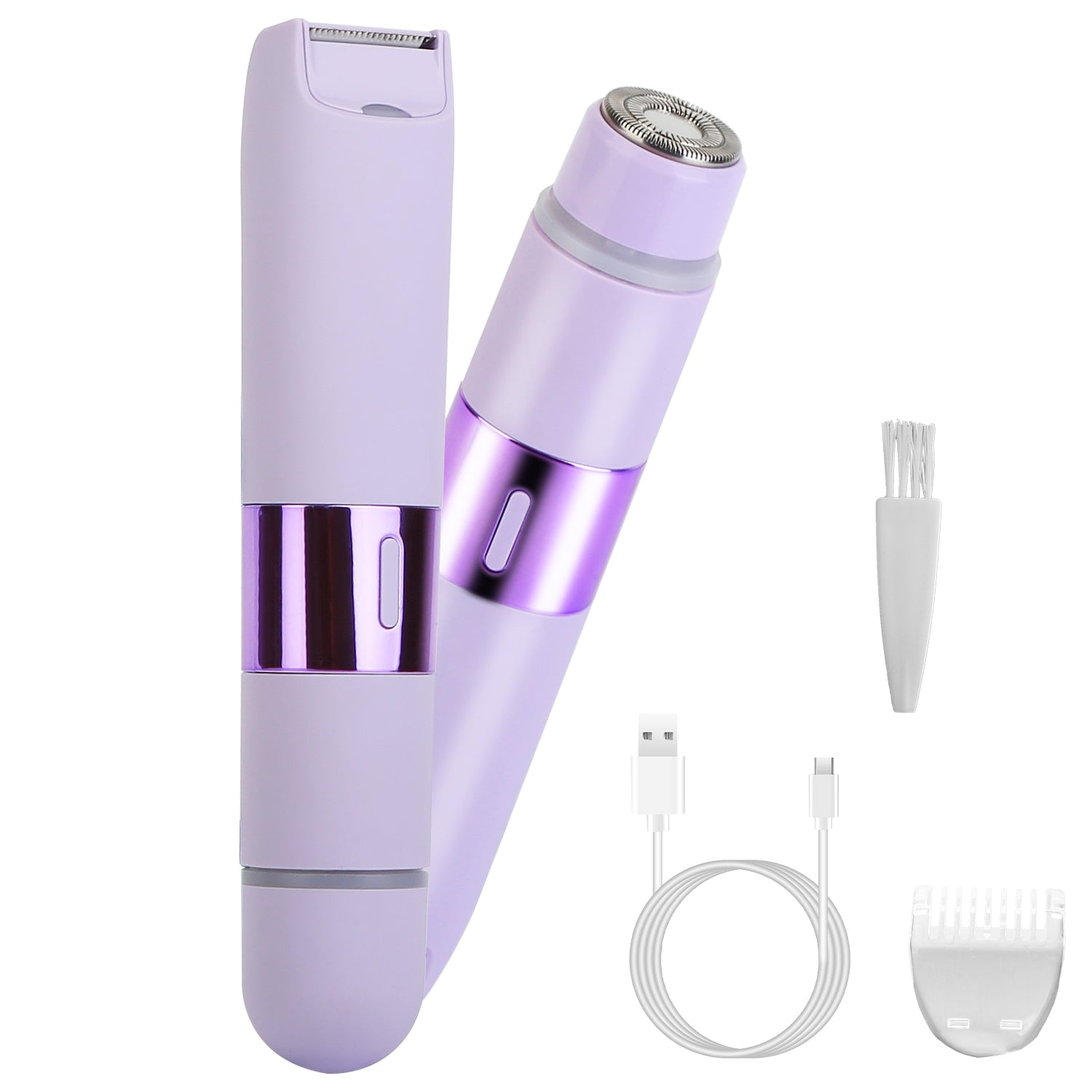 1Pc 2 In 1 Bikini Trimmer For Women Dual Head Cordless Body Shaver IPX5 Waterproof Rechargeable Pubic Hair Razor Wet And Dry Use For Bikini Underarm Leg Arm Body Face