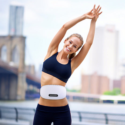 Stone Abdominal Massager - Dual Rotating Heads With 6 Red Lights, 5 Modes 3 Speeds 3 Heat Settings, 2500mAh Rechargeable, Adjustable Belt For Menstrual/Bloating Relief