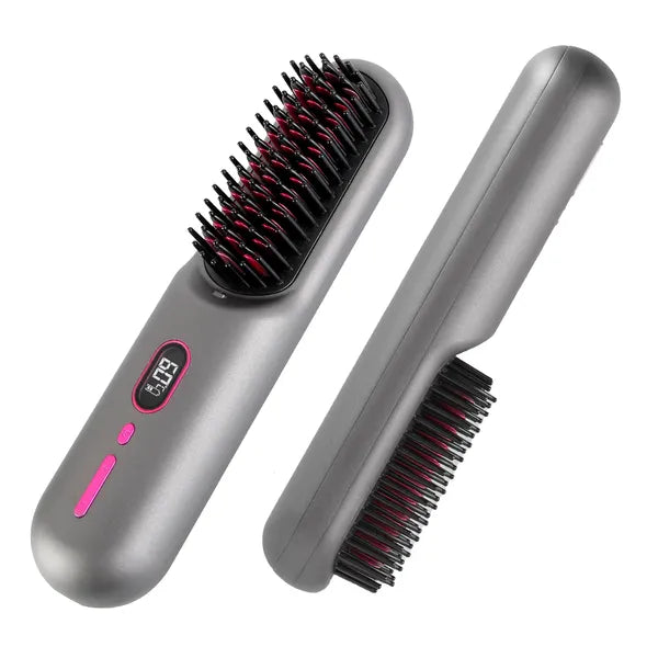 Cordless Negative Ion Hair Straightener Brush Rechargeable Mini Styling Comb With 12 Heating Levels Anti-scald 30S Preheating 30Mins Auto Sleep LCD Display