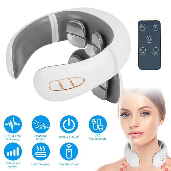 4 Heads/8 Heads Options Neck Massager With Heat Cordless Cervical Neck Massager EMS Neck Massager With 6 Modes 20 Intensity Levels Remote Control Voice Prompt