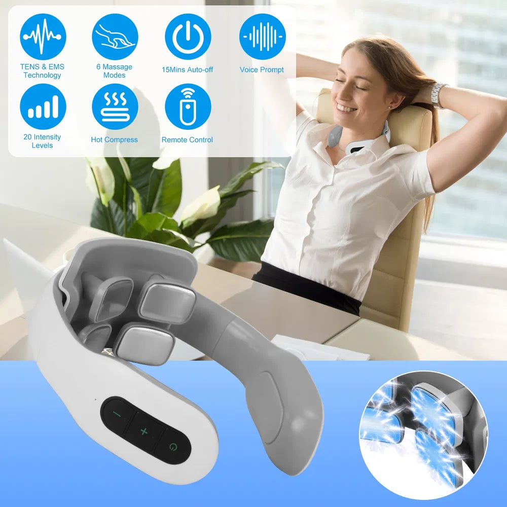 4 Heads/8 Heads Options Neck Massager With Heat Cordless Cervical Neck Massager EMS Neck Massager With 6 Modes 20 Intensity Levels Remote Control Voice Prompt