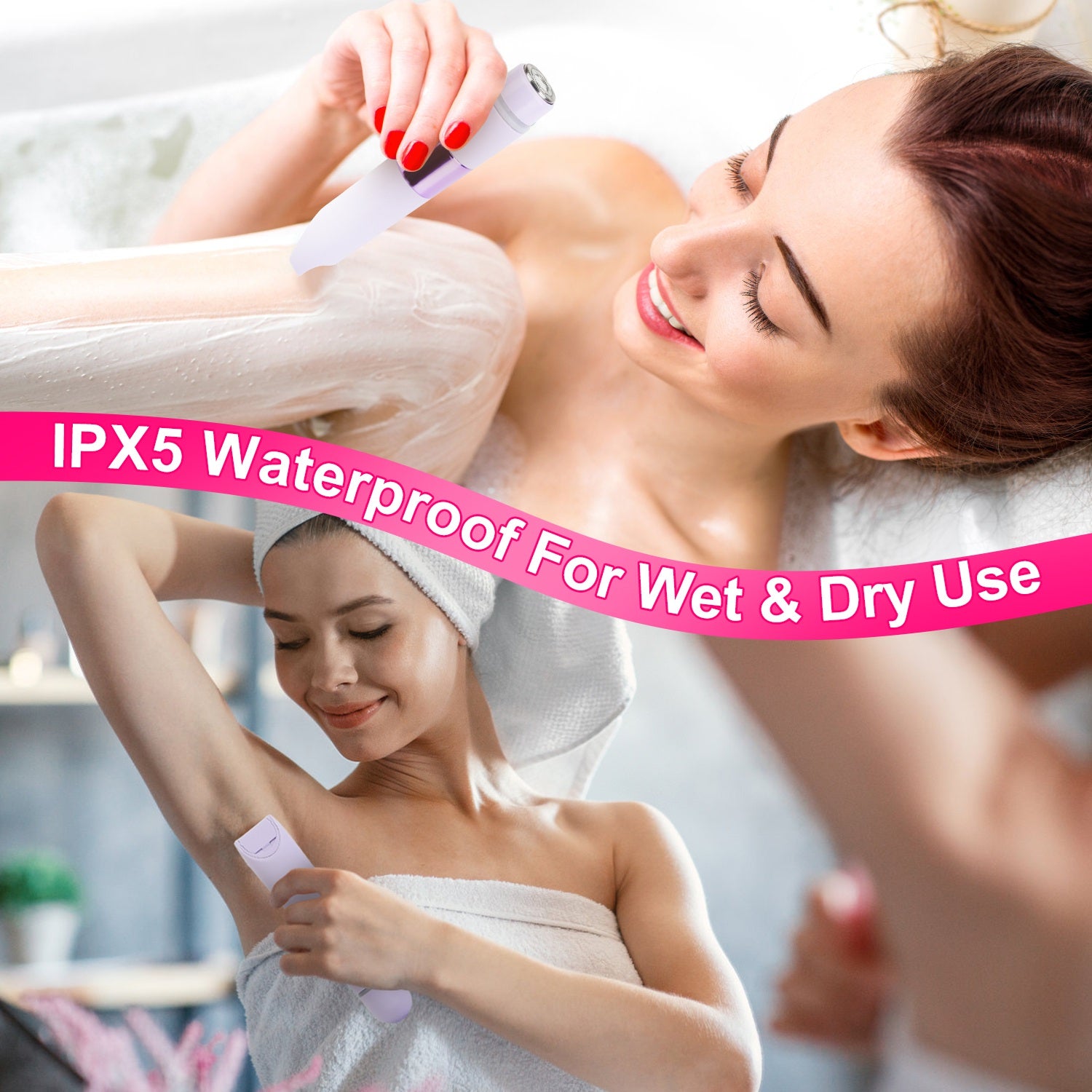 1Pc 2 In 1 Bikini Trimmer For Women Dual Head Cordless Body Shaver IPX5 Waterproof Rechargeable Pubic Hair Razor Wet And Dry Use For Bikini Underarm Leg Arm Body Face