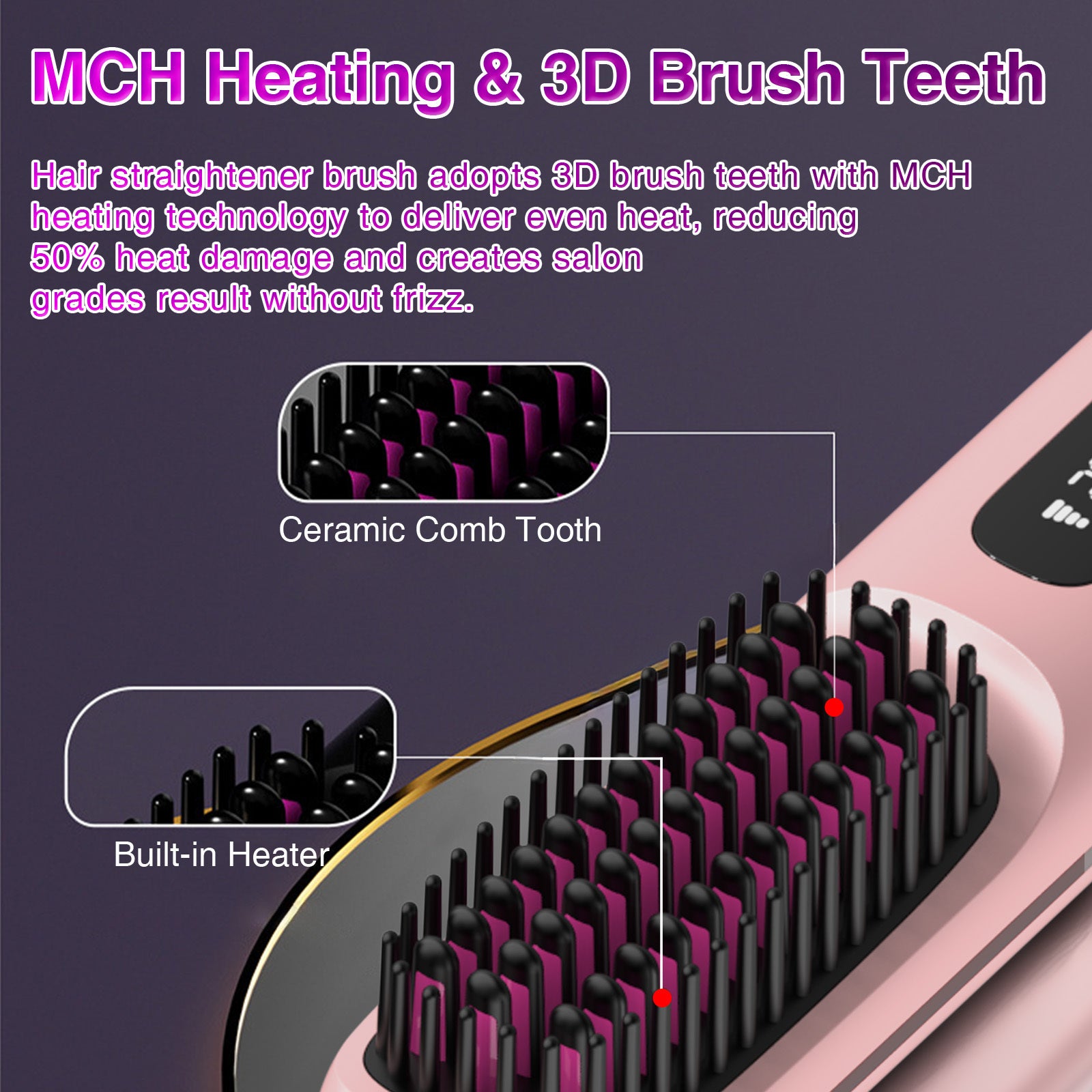 S7 Portable Cordless Hair Straightening Brush With LED Display - Lightweight Mini Negative Ion Hot Brush, USB Rechargeable Women's Travel Essentials Gift, Scald Protection