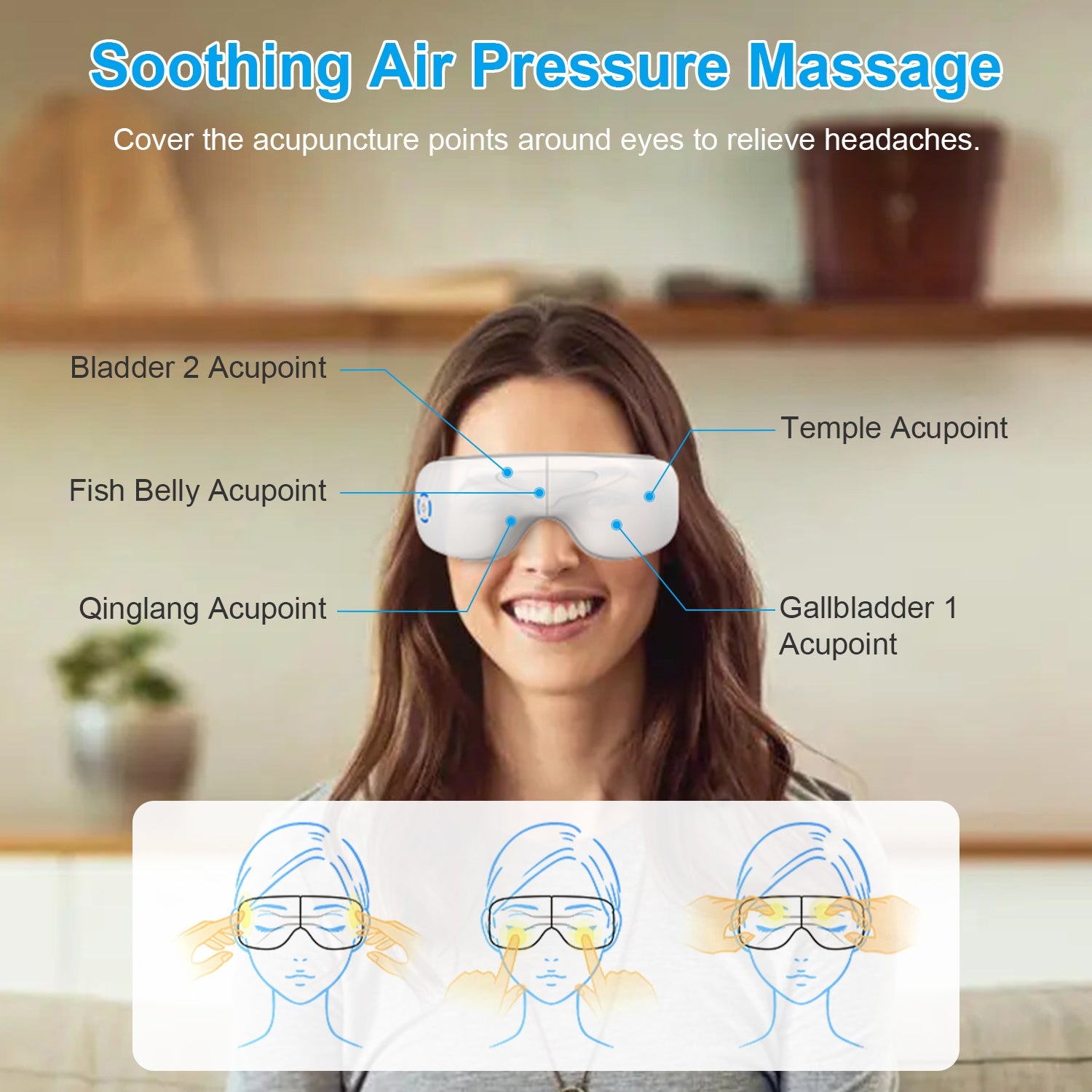 1Pc Eye Massager With Heat Music Air Pressure Vibration Massage Rechargeable For Men Women Elders Wireless Eye Mask